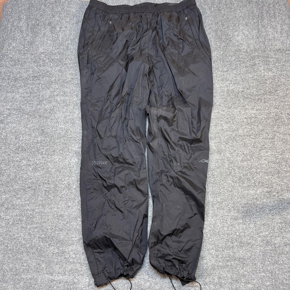 Marmot Rain Pants Mens XL Black Nylon Waterproof Elastic Waist Hiking Pockets